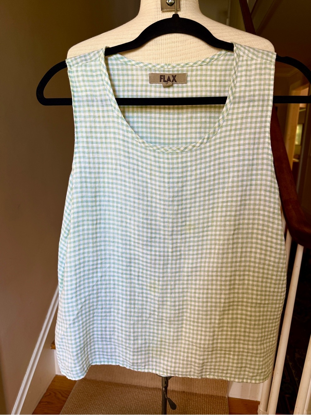 FLAX Light Green Gingham Sleeveless Tank Top - Picture 4 of 11